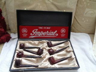 Vintage 7 Imperial Two Point Tobacco Smoking Pipes In Shop Advertising Case