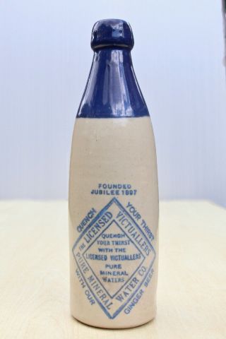 Vintage 1900s Licensed Victuallers Mineral Co Blue Top Stone Ginger Beer Bottle