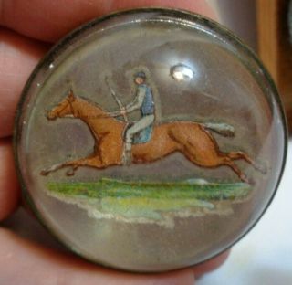 Antique Glass Dome Brass Horse Bridle Rosette Victorian Horse Race Brooch Pin 2