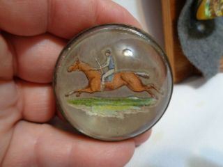 Antique Glass Dome Brass Horse Bridle Rosette Victorian Horse Race Brooch Pin 3