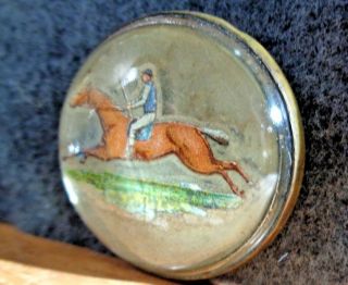 Antique Glass Dome Brass Horse Bridle Rosette Victorian Horse Race Brooch Pin 5