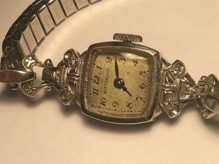 Vintage 14k Solid W.  Gold Diamond Wittnauer Wind - Up Ladies Wristwatch For Repair
