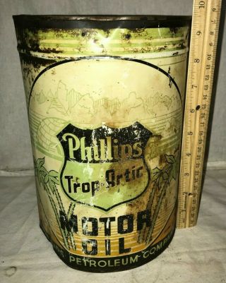 Antique Phillips 66 Trop Artic Motor Oil 5qt Tin Litho Can Vintage Gas Station