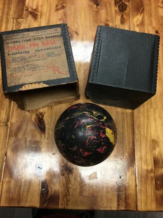 Vintage Manhattan Rubber Duck Pin Multi Color Paisley Swirl Bowling Ball W/ Box