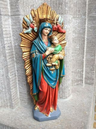 Vintage Our Lady Of Perpetual Help Perpetuo Socorro Plaster Statue Standing