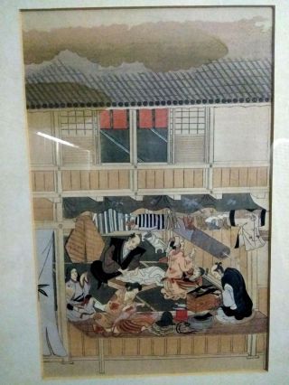 A Vintage Framed Japanese Woodblock Print By Tosa Mitsuoki