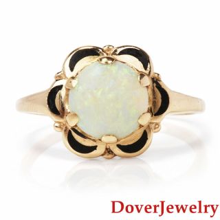 Vintage Opal 14k Yellow Gold Enamel Floral Ring Nr