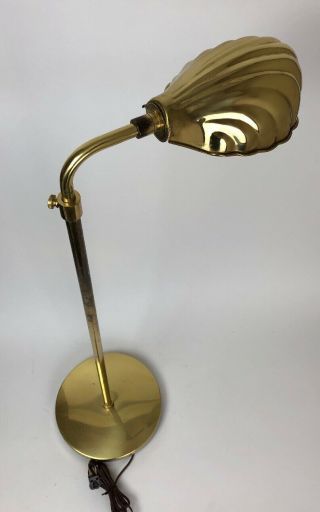 Vintage Solid Brass Clam Shell Floor Lamp Hollywood Regency Mid - Century 4