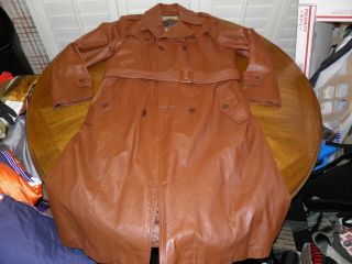 Vintage Casablanca Brown Leather Double Breast Trench Coat W/ Zip Lining 46