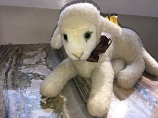 Vintage Steiff Lying Lamb Lamby 11 " With Button Tag In Ear 3460/25