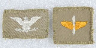 Cloth Army Officer Collar Insignia: Colonel & Air Force Set - Khaki