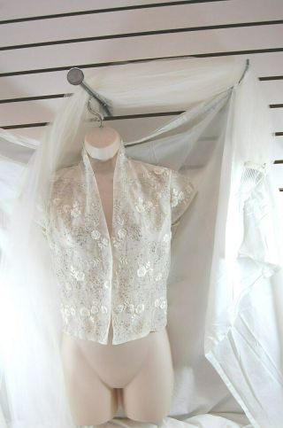 Vintage Wedding Cardigan/overlay Top Size S/m? Embroidered And Sequins & Veil