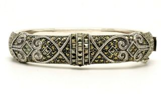 Judith Jack Jj Signed Designer Sterling Silver Marcasite Hinged Cuff Bracelet