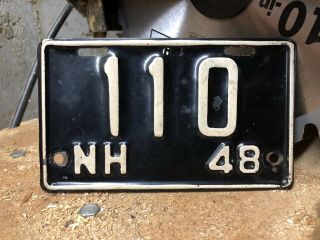 Nh Motorcycle Rare License Plate 1948 Hampshire Small 3 Digit 110