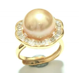 Stunning Australian South Sea 12.  1mm Rich Gold Round Pearl Ring Size 5 - 8