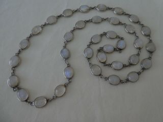 Vintage Silver Cabochon Moonstone Chain Necklace