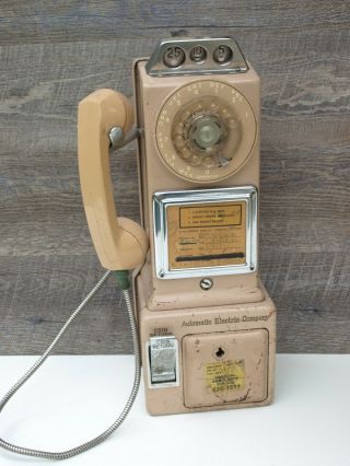 Vintage 1953 Automatic Electric Company 3 Slot Rotary Pay Phone Tan