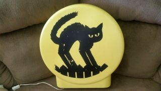 Vintage Halloween Blow Mold Cat Silhouette On Moon Large Light Up