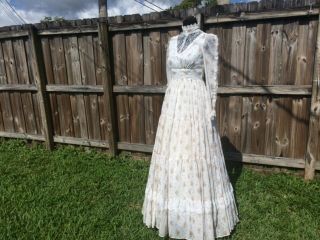 Vtg Gunne Sax Floral Lace Romantic Prairie Hippy Victorian Wedding Maxi Dress 7?