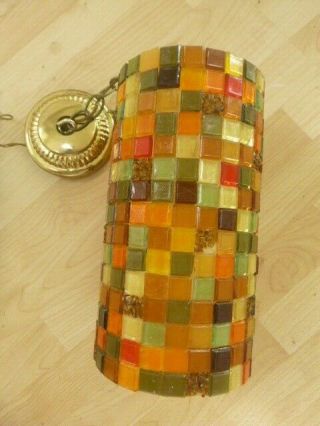 Vintage Retro Mid Century Modern Hanging Ceiling Swag Lamp Beveled Glass Mosaic