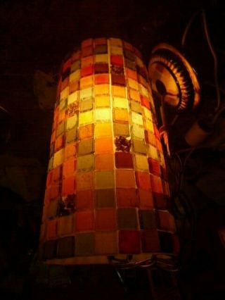 Vintage retro mid century modern Hanging Ceiling Swag Lamp beveled glass Mosaic 2