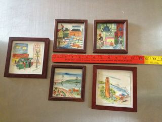 Vintage San Francisco Watercolor Paintings By Dorcas Set Of 5