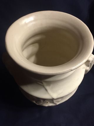 Rare 1920 ' s McCOY Lizard - Handled Vase or Sand Jar,  Lotus Flower Deco,  Matt White 7