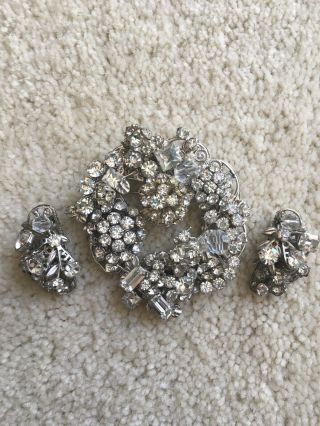 Vintage By Robert Rhinestone Pin And Earrings Set