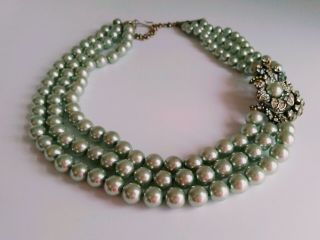 Heidi Daus Breathtaking Three - Strand Pistachio Pearl Deco Inspired Necklace -