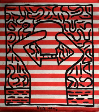 Vintage Abstract Canvas Signed Keith Haring,  Modern Art