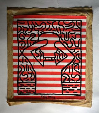 Vintage Abstract Canvas Signed Keith Haring,  Modern Art 2