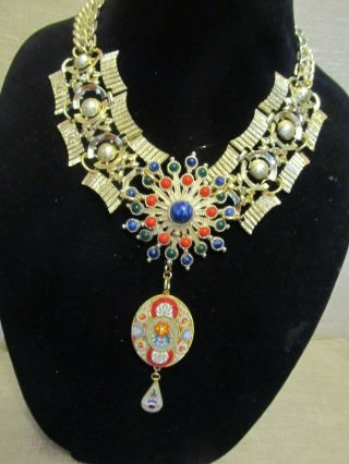 Sarah Coventry Medallion & Micro Mosaic Statement Necklace - Retro Repurposed OOAK 3