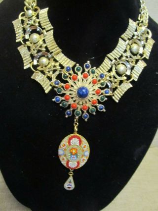 Sarah Coventry Medallion & Micro Mosaic Statement Necklace - Retro Repurposed OOAK 6