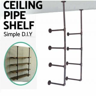 Diy Ceiling Pipe Shelf Wall Vintage Hung Bracket Industrial Shelves Silver 3