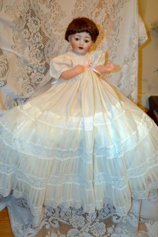 17” Character Baby Doll - Marked On Neck 9/42,  Christening Gown & Pink Bonnet