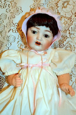 17” CHARACTER BABY DOLL - MARKED ON NECK 9/42,  CHRISTENING GOWN & PINK BONNET 5