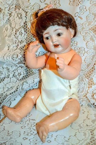 17” CHARACTER BABY DOLL - MARKED ON NECK 9/42,  CHRISTENING GOWN & PINK BONNET 6