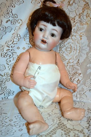 17” CHARACTER BABY DOLL - MARKED ON NECK 9/42,  CHRISTENING GOWN & PINK BONNET 7