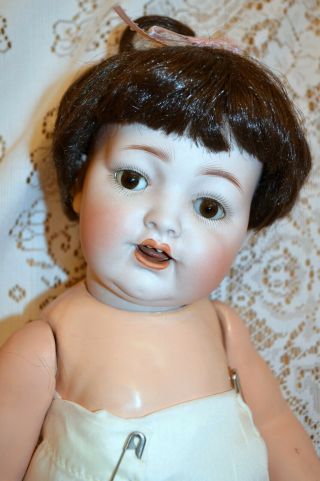 17” CHARACTER BABY DOLL - MARKED ON NECK 9/42,  CHRISTENING GOWN & PINK BONNET 8