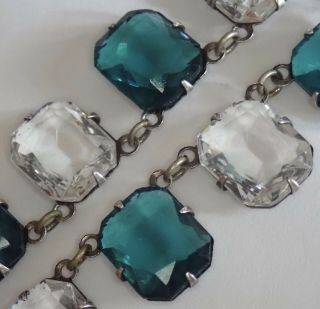 Antique Art Deco Open Back Set Faceted Emerald Crystal Paste Collar Necklace