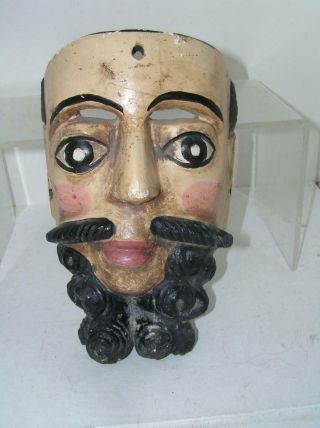 Vintage Mexican Folk Art Wood Parade Dance Mask Jesus Wood Carved 10 " X 6 " X 4 "