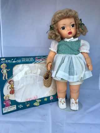 Vintage 16 " Terri Lee Doll In Green Plaid Tagged Dress