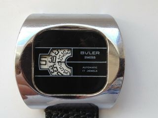 Mens Vintage Buler Automatic Jump Hour Digital Swiss Oversized 41mm Watch