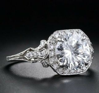 Antique Vintage 2ct Round Cut White Diamond Engagement Wedding Ring In Silver