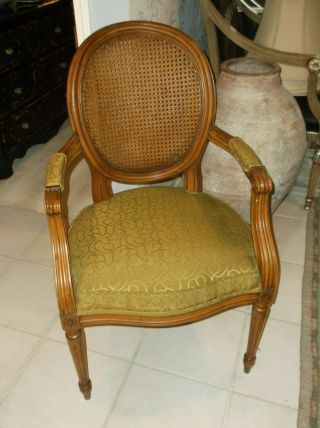 Vintage French Canebback Upholstered Seat Arm Chair
