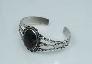 Petrified Wood Native American Sterling Silver Cuff Bangle Bracelet Vintage Old 2