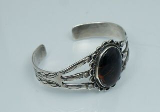 Petrified Wood Native American Sterling Silver Cuff Bangle Bracelet Vintage Old 3