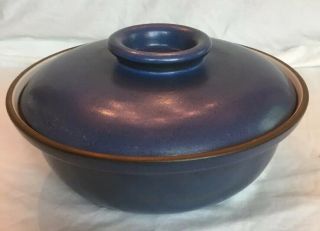 Vintage Blue Edith Heath Covered 9.  5” Casserole Dish Lid Bowl Ceramic Pottery