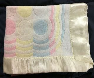 Vintage Cotton Baby Crib Blanket Pastel Stripes And Dots - Satin Trim 33 X 44