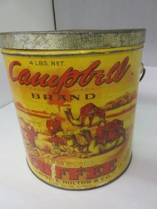 Vintage Campbell Brand Coffee Tin Can Advertising 4 Lb Size M - 32